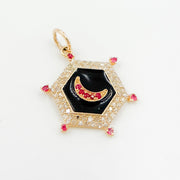 KG226. 14K Gold Hexagon Moon Pendant